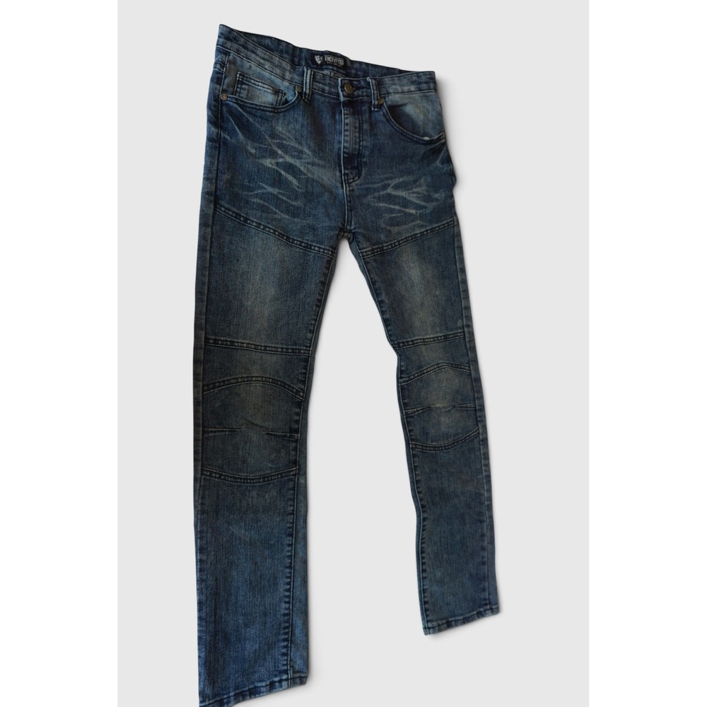 Encrypted Supply Co Boys Blue Moto Biker Jeans Slim Fit Ribbed Size 18